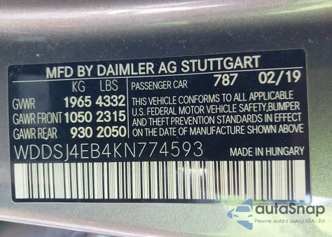 2019 Mercedes-Benz Cla 250 z USA, uszkodzony, nr VIN WDDSJ4EB4KN774593